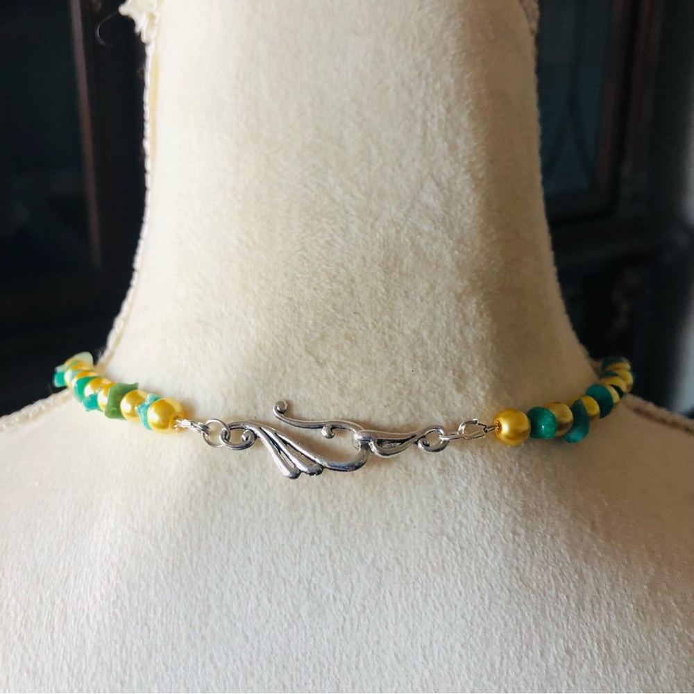Handcrafted lynx stone pendant Czech glass pearl aventurine necklace - Picture 6 of 11